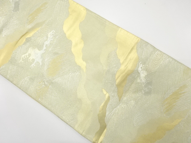 JAPANESE KIMONO / ANTIQUE FUKURO OBI / SILK / WOVEN RAGING WAVES & MIST